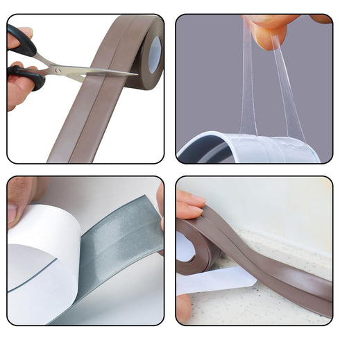 Waterproof Caulk Tape Sealant Strip, 1.5"W x 10.5'L PVC Sealing Tapes for Bathroom Kitchen Sink (Brown)