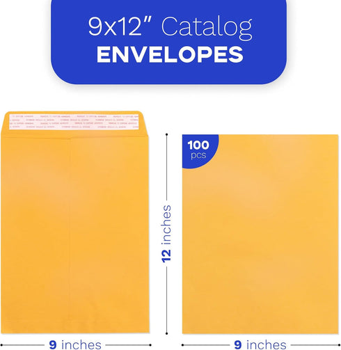 Manilla Envelopes 9x12 Self Seal, 100 PCS Goefun Brown Kraft Large Yellow Envelopes for Mailing - 100GSM