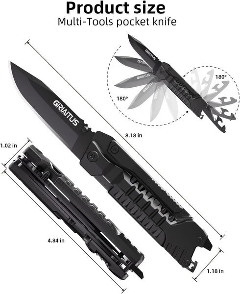 Multitool Knife 17 in 1, Fire Starting Sticks, Bottle Opener, Saw, Screwdrivers, Whistle, Window Breaker - Perfect for