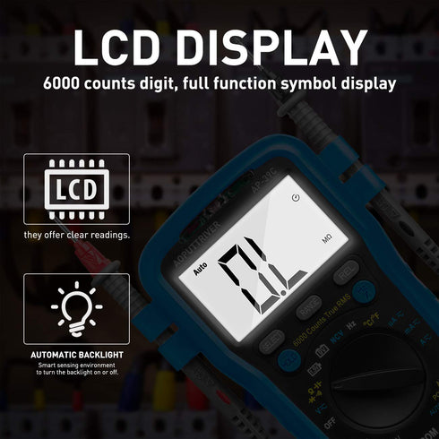 Smart Digital Multimeter: AC DC Voltage Current Meter 6000 Count, Auto Range Multi Tester for Electrical Measuring