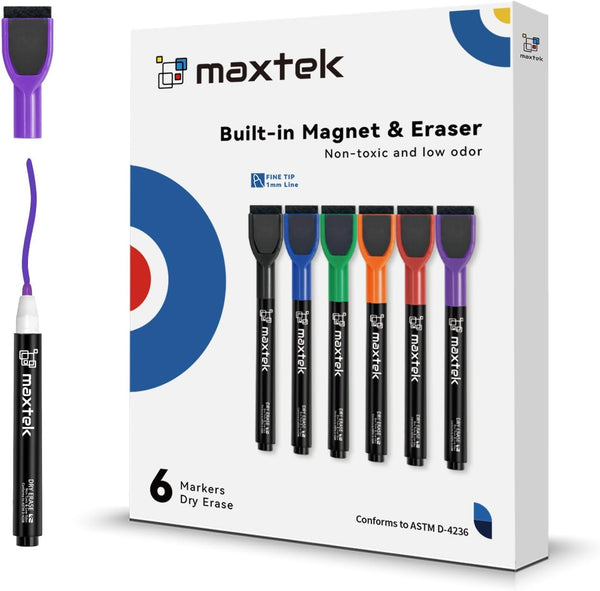 maxtek Dry Erase Markers - 6 Count Colorful Magnetic Dry Erase Markers