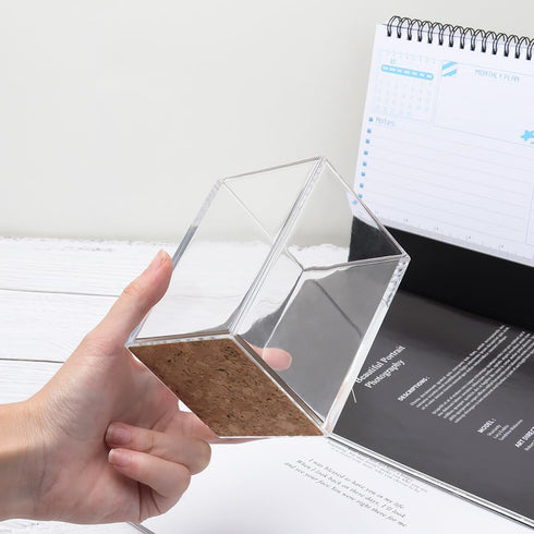 Set MEI YI TIAN Clear Acrylic Black Pen Holder Sticky Notes Holder Pencil Cup Note Dispenser Desk Organizer for School
