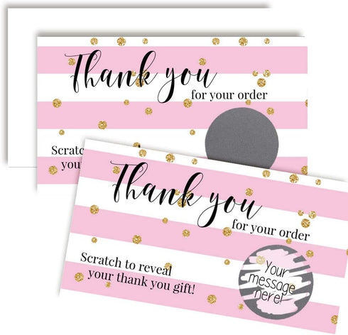 Pink Stripes Scratch & Win Customer Appreciation Package Inserts, 20 Single Sided Insert Cards with Scratch Off