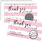 Pink Stripes Scratch & Win Customer Appreciation Package Inserts, 20 Single Sided Insert Cards with Scratch Off