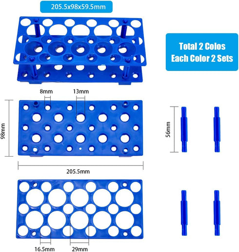 SUPERFINDINGS 4 Sets Plastic Test Tube Rack 2 Colors Centrifuge Tube Holder Detachable Test Tube Display Stands Rectangle Test Tube Organizer, Blue and Orange