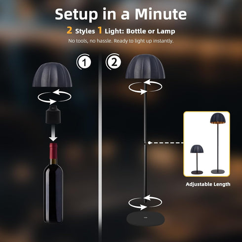 2-in-1 Dimming, Modern Table Lamp & Bottle Lamp, Pleated Metal Shade Touch Control Lamp | Adjustable Height, Warm Light