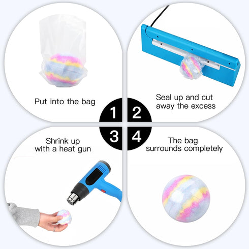 200 pcs 6X6 inch Bath Bomb Heat Shrink Wrap Bags - Round PVC Wrappers for Bath Bombs, Soaps, Cookies, DIY Crafts