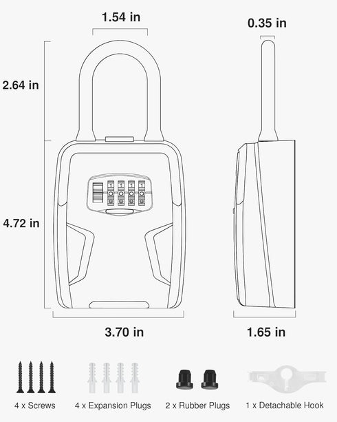 Resettable (1 Pack, Puroma Large Key Lockbox with Hook, Combination Code Lock Box, Waterproof Security Wall Mount Lock