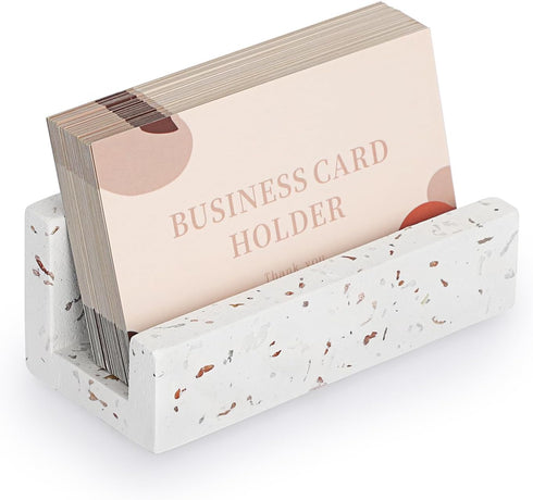 Hipiwe Terrazzo Business Card Holder for Desk, Concrete Display Stand for Women Men Office Organizer