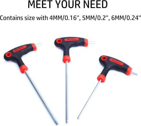 yuentoen T-Handle Allen Wrench Set, 4/5/6mm Bike Allen Hex Key Set with Ball End Screwdriver for Bicycle Repair (Red)