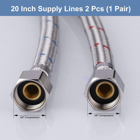 ARCORA 20" Faucet Hose Connects Kitchen Bathroom Sink to Water Supply, cUPC Faucet Supply Lines 3/8" x 3/8" Female