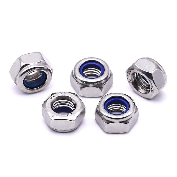 M10-1.5 Nylon Insert Hex Lock Nuts, 10 pcs, 304 Stainless Steel 18-8 Locknut, Bright Finish, DIN985