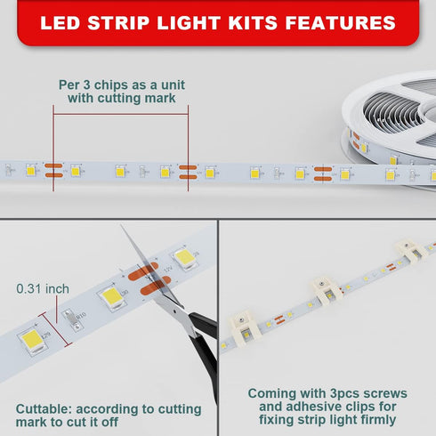 16.4ft Dimmable Strip,12v MY BEAUTY LIGHT LED Strip Lights Warm White, LED Light Flexible LED Rope Lights Kits