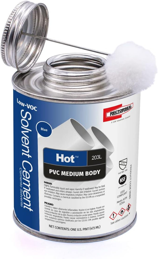 Rectorseal 55990 Pint Hot 203L Medium Body Blue Low Voc PVC Solvent Cement