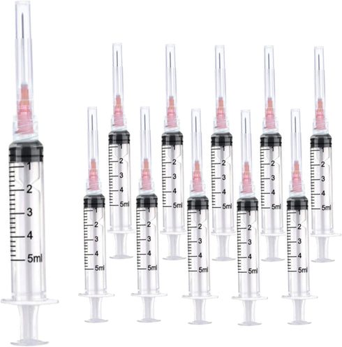 100 Pack 5ml Plastic Syringe with 18 Gauge Needle, Individually Sealed Lab Supplies