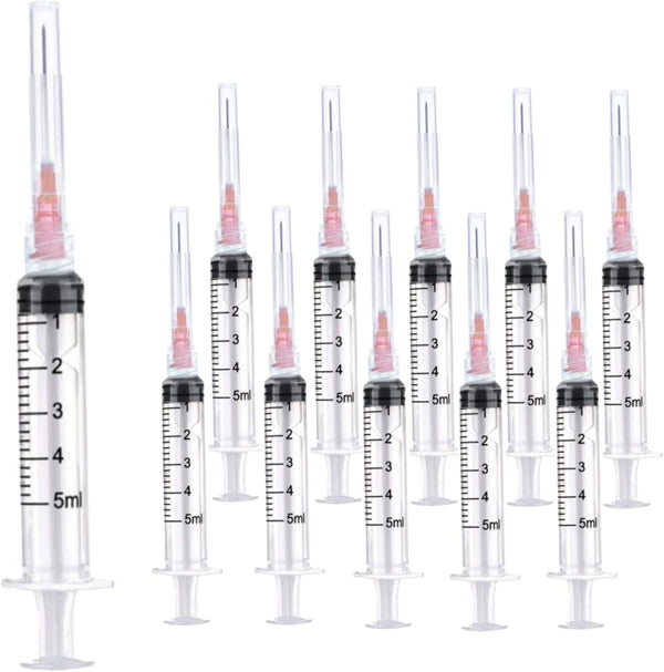 100 Pack 5ml Plastic Syringe with 18 Gauge Needle, Individually Sealed Lab Supplies