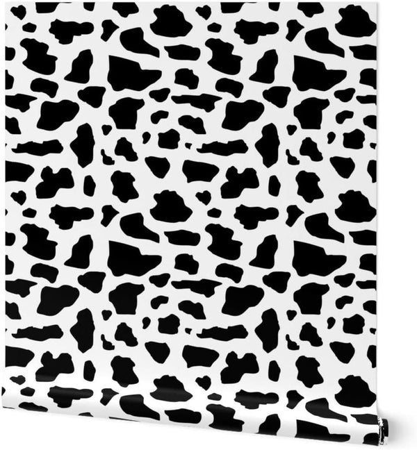 Removable Wallpaper 6ft x 2ft - Cow Print Black White Farm Animal