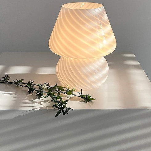 LongTN Translucent Table Mushroom Lamp Italian Style Modern Striped Glass Bedside Lamps Desk Light, Used for Baby Home