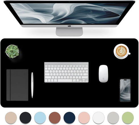 Leather Desk Pad, Non-Slip Desk Protector Mat, Waterproof Desk Blotter for Home Office - Black (31.5×15.7 Inches)
