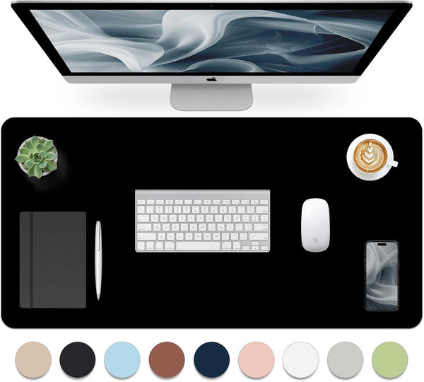 Leather Desk Pad, Non-Slip Desk Protector Mat, Waterproof Desk Blotter for Home Office - Black (31.5×15.7 Inches)