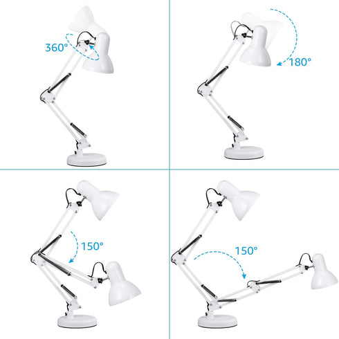 E26 TORCHSTAR Metal Desk Lamp with Clamp, Swing Arm, Architect Adjustable Gooseneck Table Lamp, Clip Desk Lights