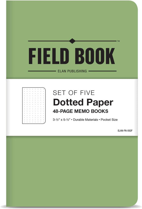 Elan Publishing Company Field Notebook/Pocket Journal - 3.5"x5.5" - Green - Lined Memo Book - Pack of 5 by Elan Publishing Company