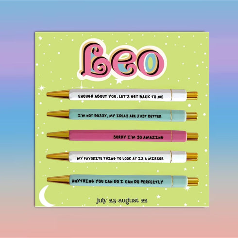 Jxueych 5 Pcs Leo Themed Ballpoint Pens, Inspirational Quotes, Medium Nib 1.0mm, Black Ink, Perfect Office Supplies Gift