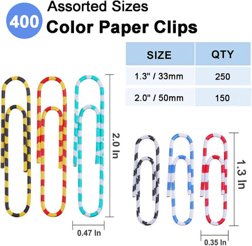 Vinaco Paper Clips, 400PCS Medium & Large (1.3 inch & 2 inch) Assorted Sizes, Durable Rustproof Vinyl Coated for Office