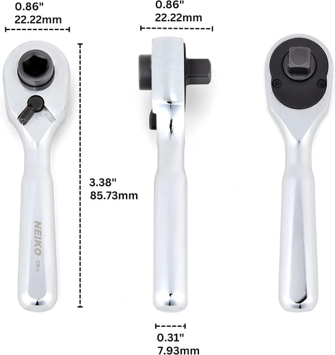 Neiko 03002A Stubby Ratchet, 1/4 Inch Ratchet Wrench and Bit Driver, 108-Tooth Reversible Mini Ratchet Wrench