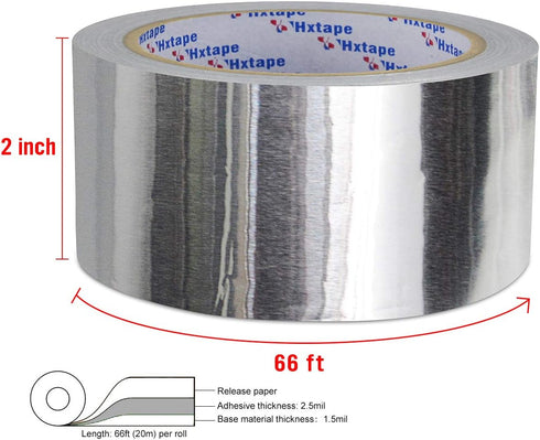HVAC Aluminum Tape, 4mil 2 in x 66ft Foil Tape for Ductwork and Metal Repair Insulation (Silver)
