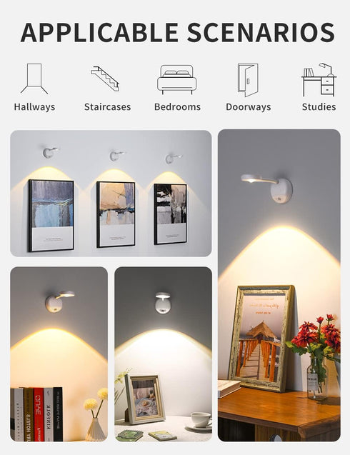 Bulb Dimmable 360 FXPS Wireless Spotlight Battery Operated, with Motion Sensor, LED Cat-Eye Small Wall Sconce, Stick-on