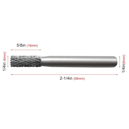 HAUTMEC Cylinder Tungsten Rotary File Carbide Burr, 1/4'' Shank for Woodworking, Drilling, Metal Carving