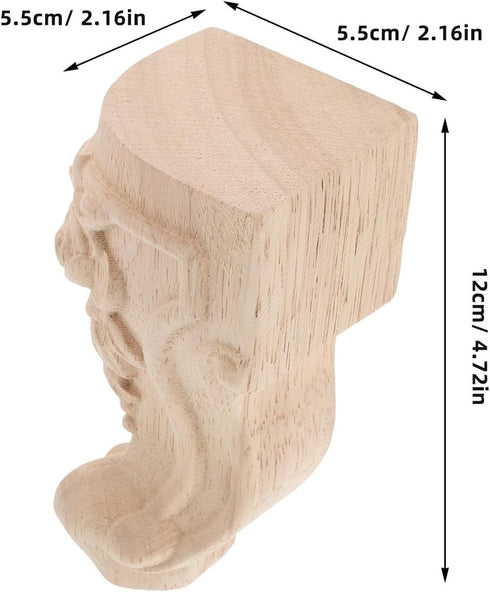 4pcs 12x6cm POPETPOP Carved Solid Wood Furniture Legs for Sofa, Coffee Table, Cabinet, Bedside DIY Replacement Wooden