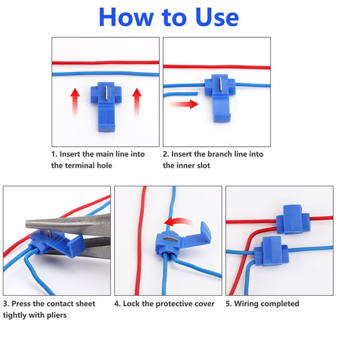 100pcs Solderless Quick Splice Snap Wire Connectors, 18-14 AWG Splice Connector, Blue Cold Pressed Insulated