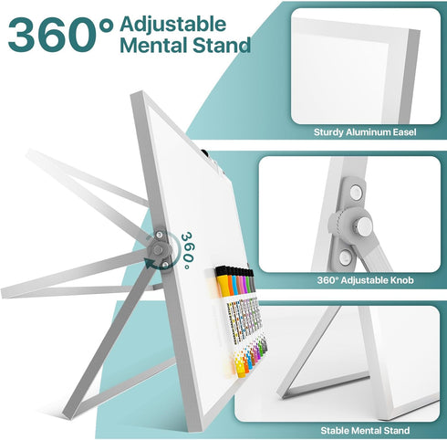 Dry Erase White Board with Stand, Double-Sided Weekly 12x16 inch, 10 Markers, 6 Magnets, Portable for Office