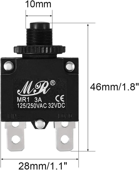 uxcell 5Pcs Thermal Overload Protector AC 125/250V 32VDC 3A Push Button Reset Circuit Breaker