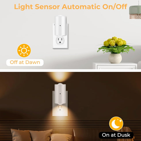 SETEN 4 Pack Dimmable 180 3000K 0-200 Mini LED Night Light, Plug-in Wall Light with Dusk to Dawn Auto On/Off, Rotating