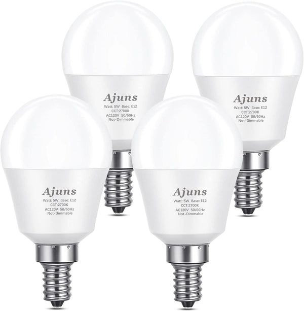 LED Ceiling Fan Light Bulbs, 40W Equivalent, 5W 2700K Warm White, E12 Base, 4-Pack, Used for Chandeliers