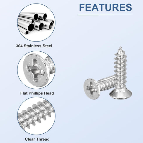 460Pcs Wood Screws Assortment Kit, 16 Sizes 304 Stainless Steel Phillips Flat Head Self Tapping Screws for Woodworking,