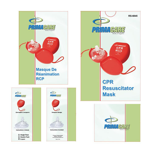 RS-6845-5 Pack 5 6.5x4.8x1.6 inches Primacare of Single Valve CPR Rescue Mask in Red Hard Case, Adult/Child Pocket