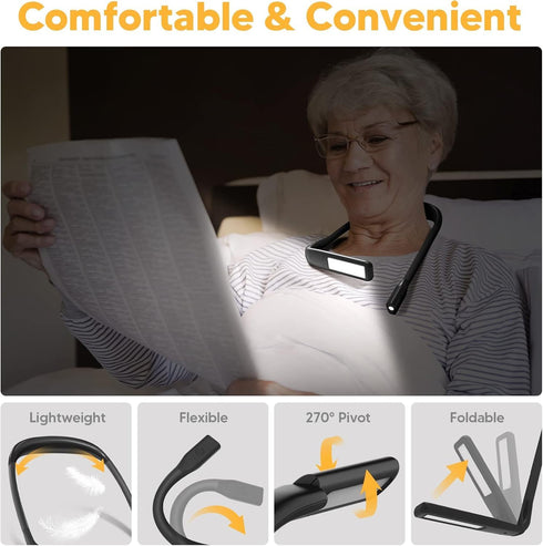 2000mAh 10-80Hrs Neck Reading Light Book Lovers Gifts, Rechargeable Eye-friendly Wide Lamp Book Light, Birthday Mothers