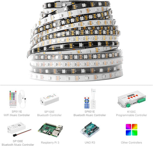 WS2812B Wires,DC5V 3.28FT 100LED 5050SMD,Individually Project,3M Tape,IP30(No BTF-LIGHTING IC RGB LED Strip,UL