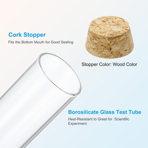 PATIKIL 60ml Test Tubes, 10pcs Glass Clear Flat Bottom Containers with Cork Stopper for Storage