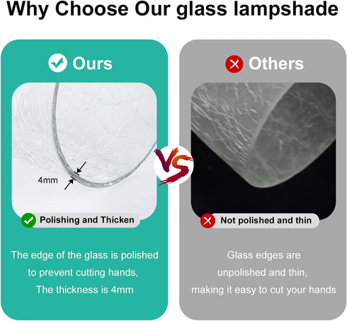 HGHYjrxfkl 1 Pack Crack Finish Glass Lamp Shade,Clear Crackle Finish Cylinder Replacement Shade for Pendant light