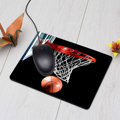 Sport Rectangle Gaming Mousepad - Basketball with Hoop Black Mouse Pad for Computer Desk Laptop Office 9.5 x 7.9 Inch