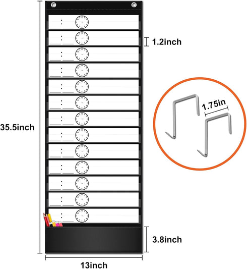 EAMAY Teacher Daily Schedule Pocket Chart, Black Classroom Chart with 18 Reusable Custom Cards