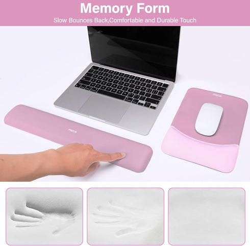 MOSISO Wrist Rest Support for Mouse Pad & Keyboard Set, Ergonomic Non-Slip Base, Pain Relief, Mauve Pink