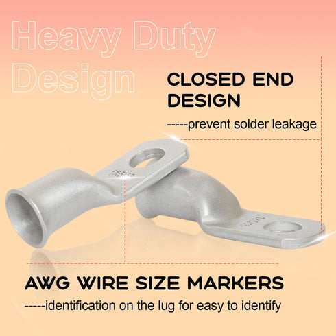 8Pcs 2/0 AWG Heavy Duty Tinned Copper Wire Lugs with 16Pcs Heat Shrink Tubing, Battery Cable Ends, Copper Ring Terminals