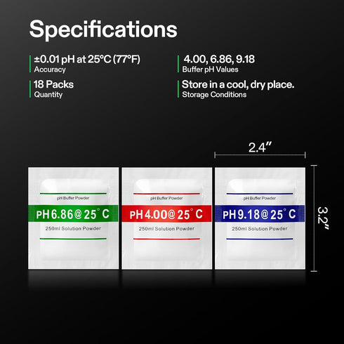 VIVOSUN 18-Pack pH Meter Buffer Solution Powder, pH 6.86/4.00/9.18 for Easy pH Tester Calibration