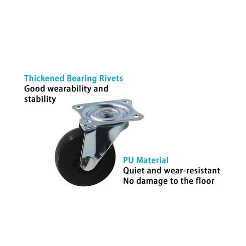 360 1.5 Inch Set 8 Heavy Duty Industrial Caster Wheel PU No Noise Mini Wheels,TTZEZE Degree Swivel Rectangle Top Plate